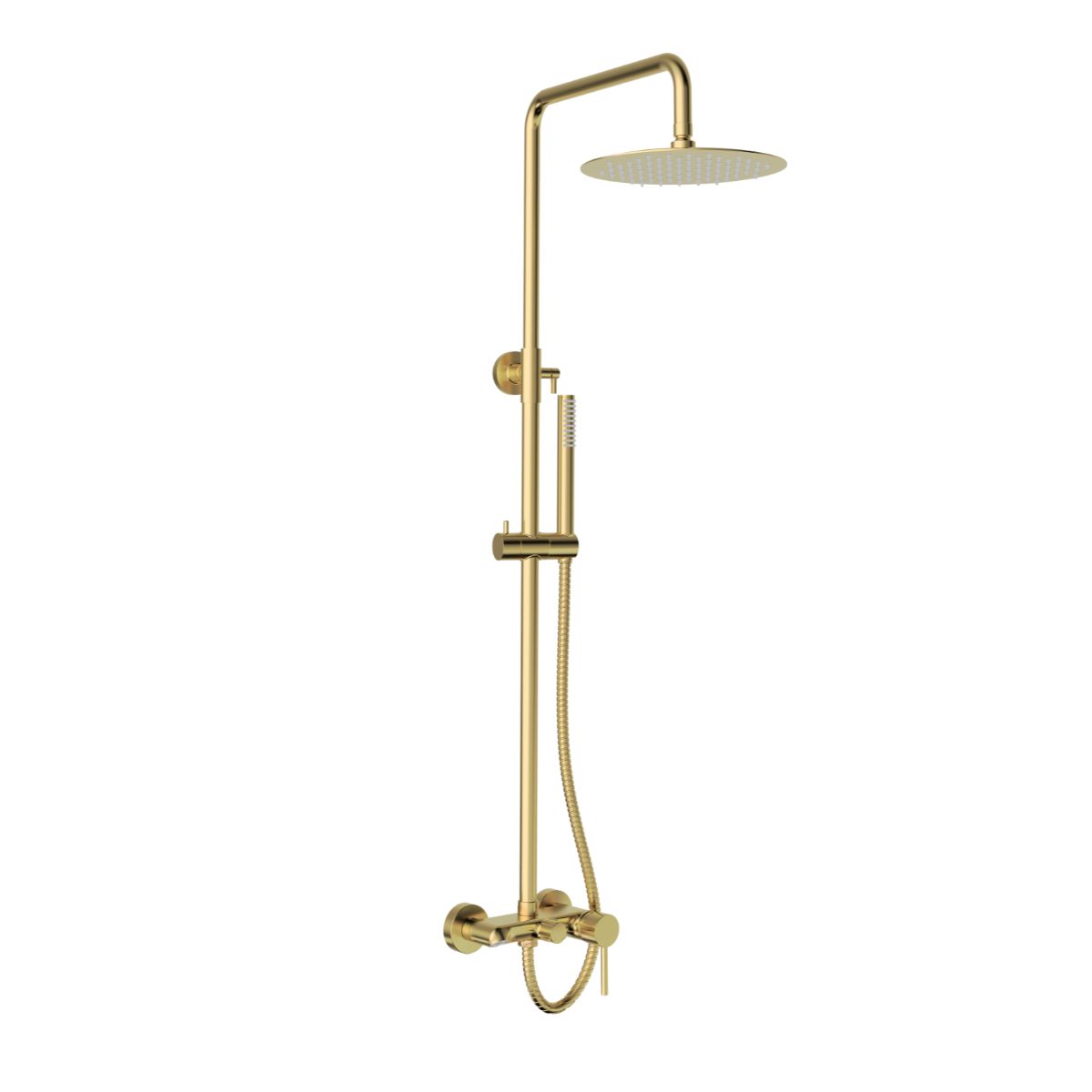 Slika proizvoda ARMAL RUBI USPONSKI TUŠ SISTEM GOLD BRUSHED S JED.SLAVINOM 3 FUNKCIJE TUŠ GLAVOM, RUČICOM I TUŠ CRIJEVOM 150 cm MAT ZLATNI
