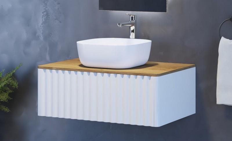 Slika proizvoda ARMAL AMARILIS BAZA ZA UMIVAONIK 85x53,5x31,4 cm 1 LADICA, FRONTA VALOVI, korpus bijela mat; fronta i ukrasne bočnice bijela; boja ploče hrast stari bez izreza