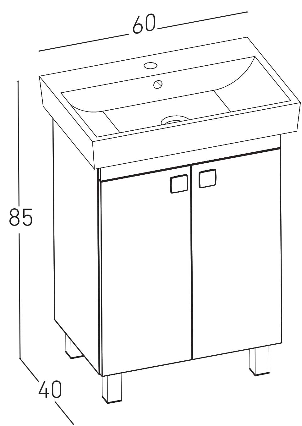 Slika proizvoda ARMAL SIMPLY BAZA Š60 bijela mat; bijela sjaj; 2 vrata; 52,4x37x77 cm;