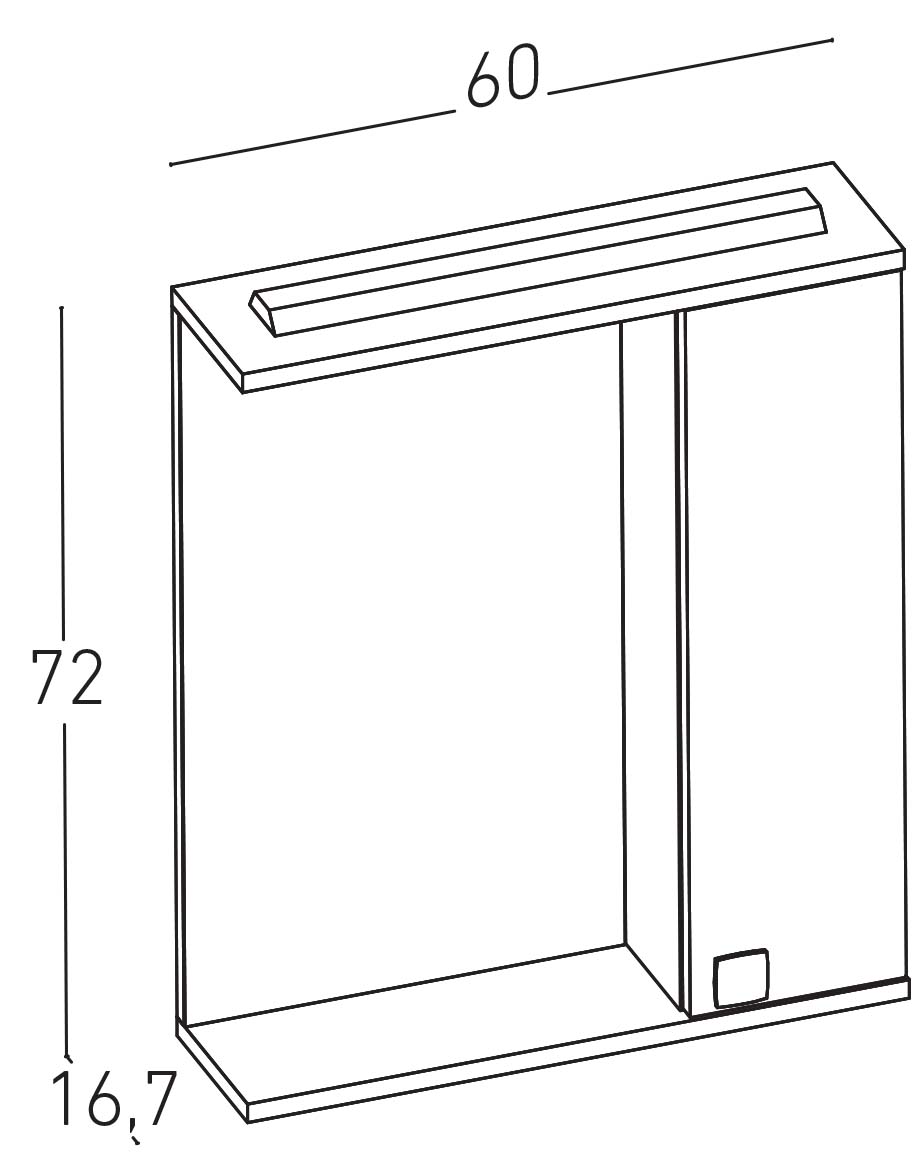 Slika proizvoda ARMAL SIMPLY OGLEDALO Š60 bijela mat; bijela sjaj; ormarić desno; polica; led rasvjeta; utičnica; 60x16,8x72 cm