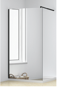 Slika proizvoda ZZ ARMAL TUŠ STIJENA 140X200 "WALK IN" EFEKT OGLEDALA crni mat profil; prozirno staklo 8 mm efekt ogledala, 140x200cm