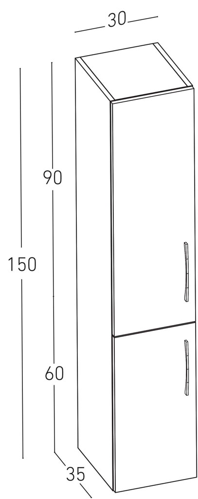 Slika proizvoda ARMAL SENA VISEĆI KUPAONSKI ELEMENT V -150  - 2 VRATA bijela sjaj; 2 vrata; ručkica; 30x35x150 cm