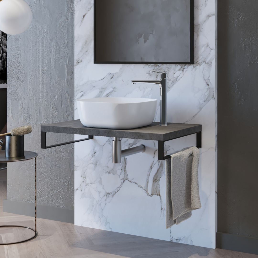 Slika proizvoda ZZ ARMAL DESK BAZA VISEĆEG ELEMENTA ZA UMIVAONIK Š80 ploča tamni beton; crni nosači; 80x50 cm